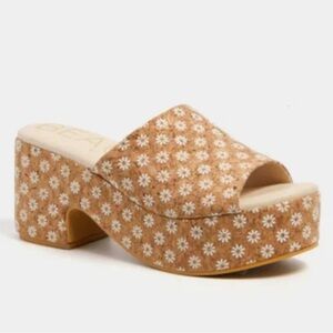 BEACH Daisy Embellished Tan Platform Mules